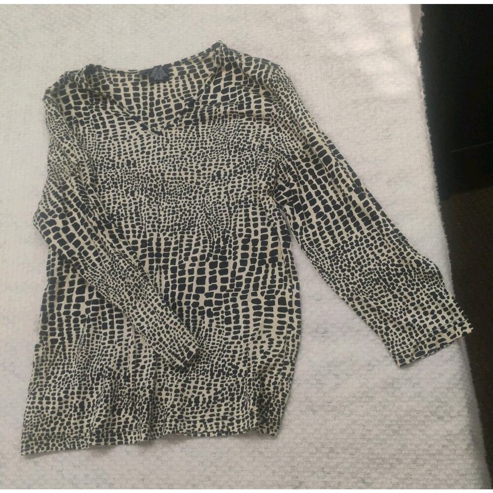 L.R Silk Leopard Animal Print Women's Medium Top Longsleeve Shirt Earthenware